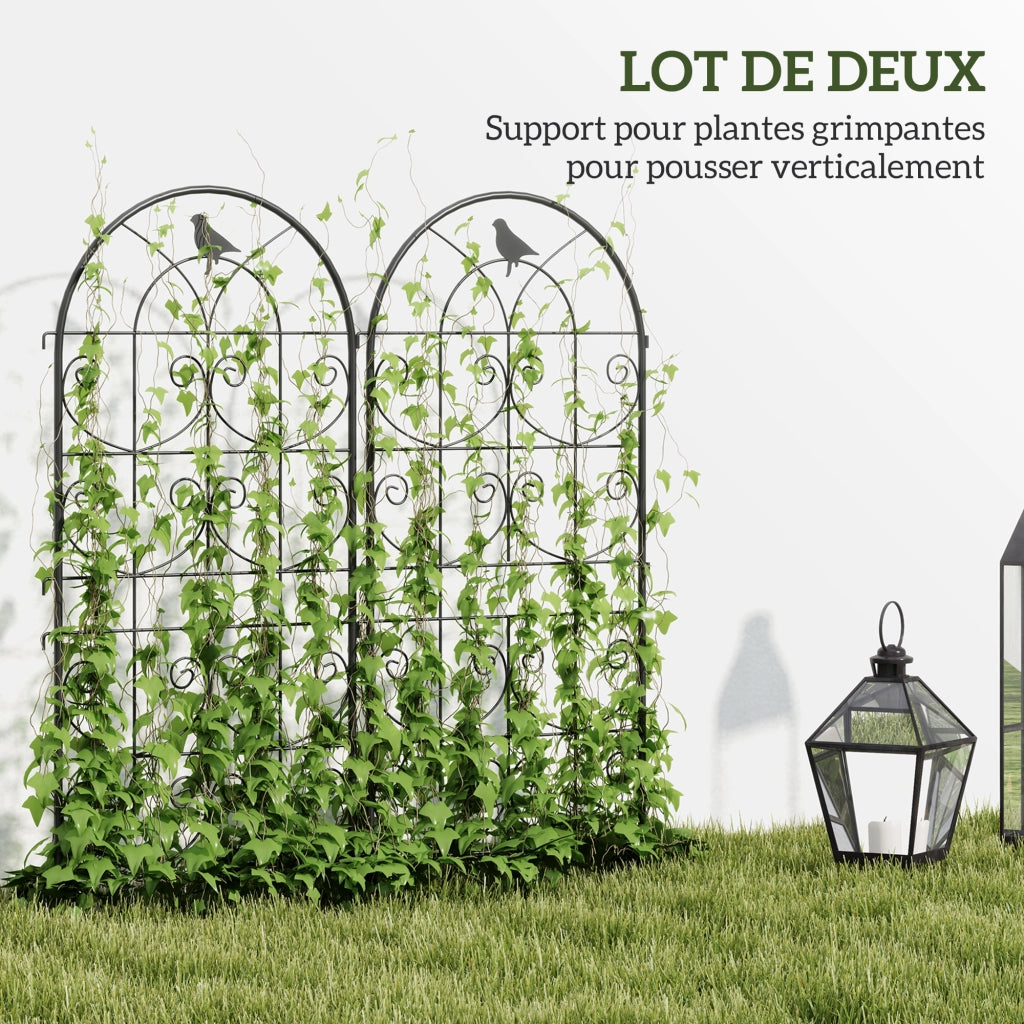 Supporto per piante rampicanti con uccelli ¨C zephmum ¨C 2 pezzi metallo 50x120 cm nero