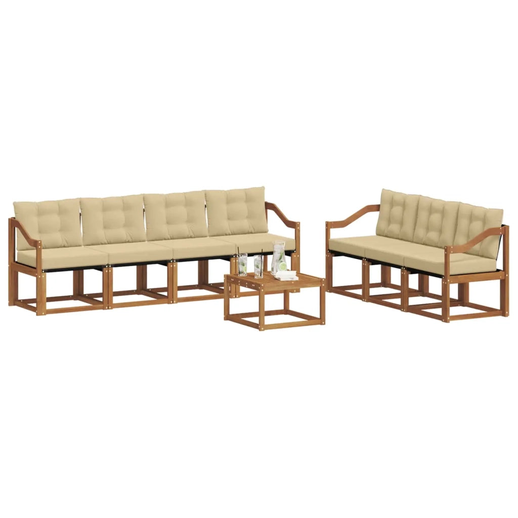 Set di divani da esterno con cuscino 8 pcs Naturale e Beige