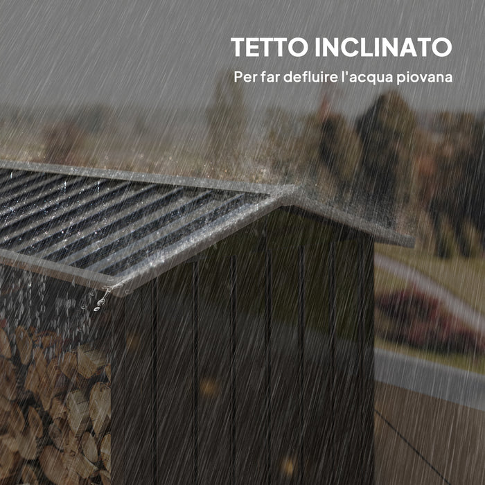 Legnaia con Struttura con Base Rialzata 240x 86x160 cm in Acciaio Galvanizzato Nero