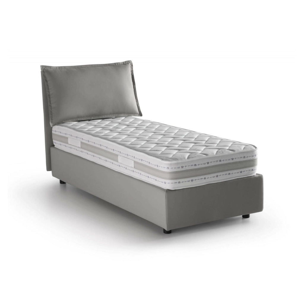 Letto singolo Arzon, Letto contenitore con rivestimento in tessuto, Made in Italy, Apertura frontale, con materasso cm 90x200 incluso, Grigio