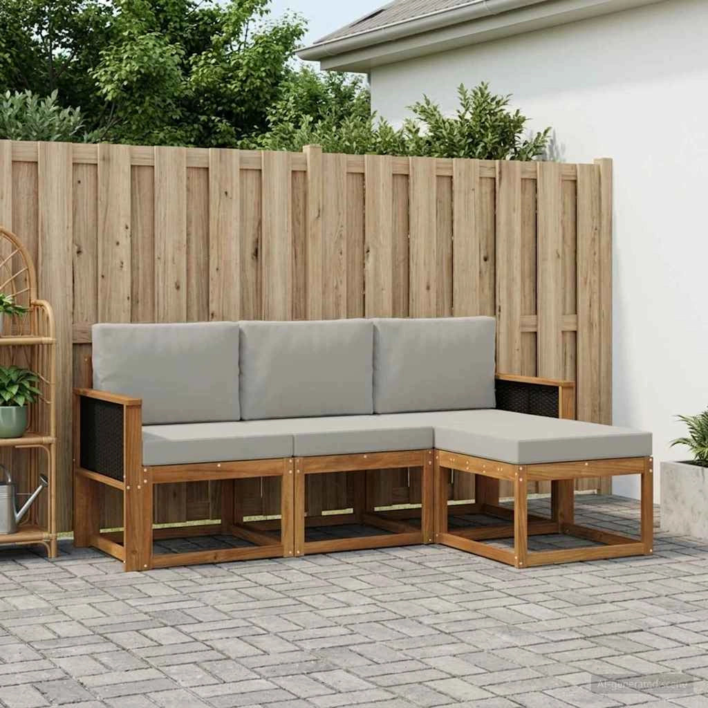 Set di divani da esterno 4 pz Naturale e Grigio Chiaro 3385102