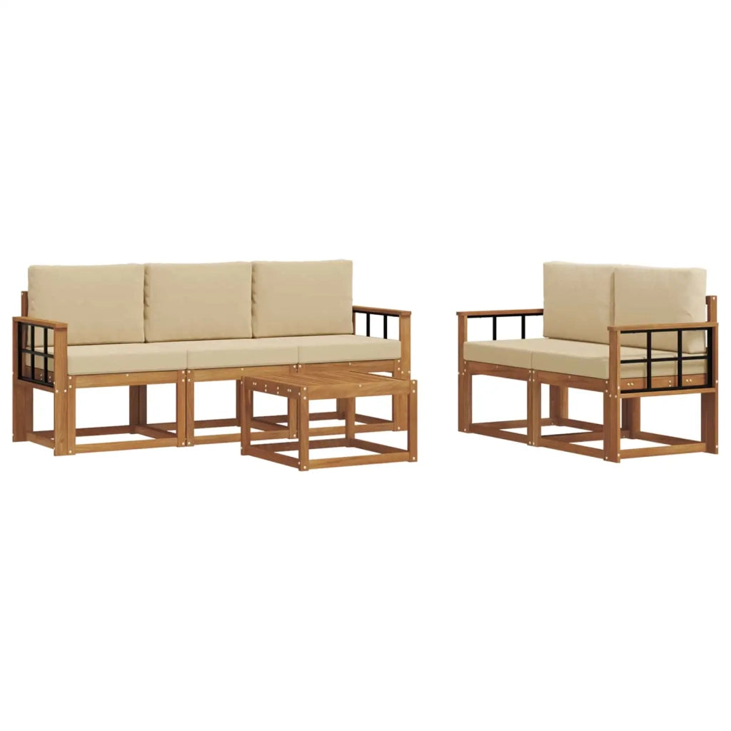 Set di divani da esterno con cuscino 6 pcs Naturale e Beige 3366021