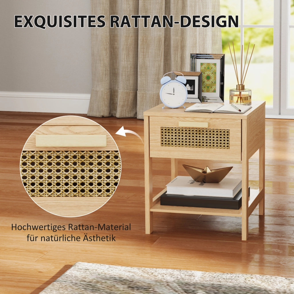 COMODINO 40x40x48,4 cm in legno naturale con 1 cassetto e ripiano inferiore