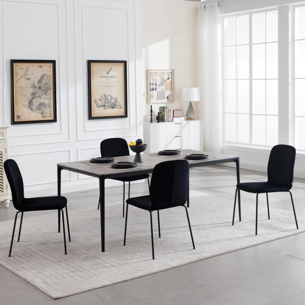 Sedie Sala da Pranzo 4 Pezzi, Sedie da Cucina, Sedie da Pranzo con Schienale, Senza Braccioli, per Soggiorno, Camera da Letto, in Velluto e Metallo, Nero, EZS41sz-4