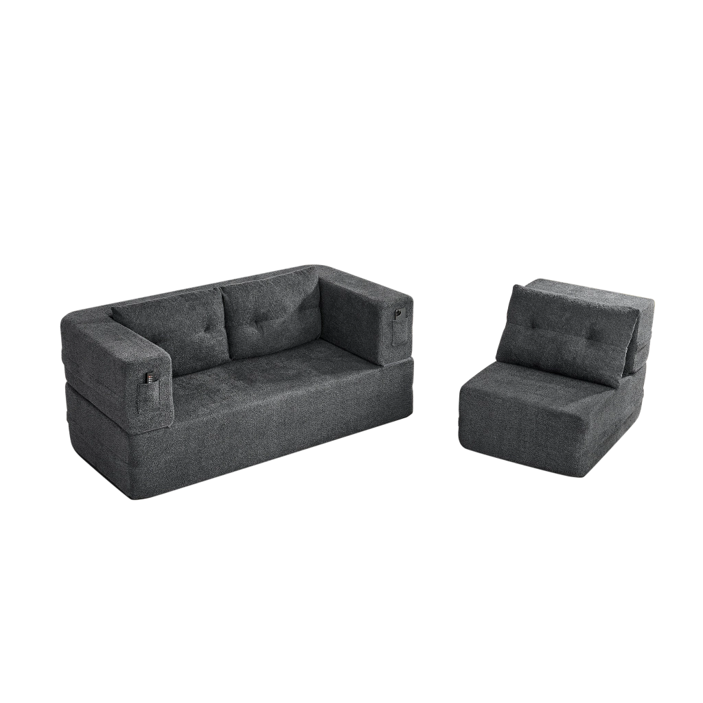 Divano Letto Modulare con Poltrona Pieghevole ¨C MINIMAL ¨C Grigio Chiaro