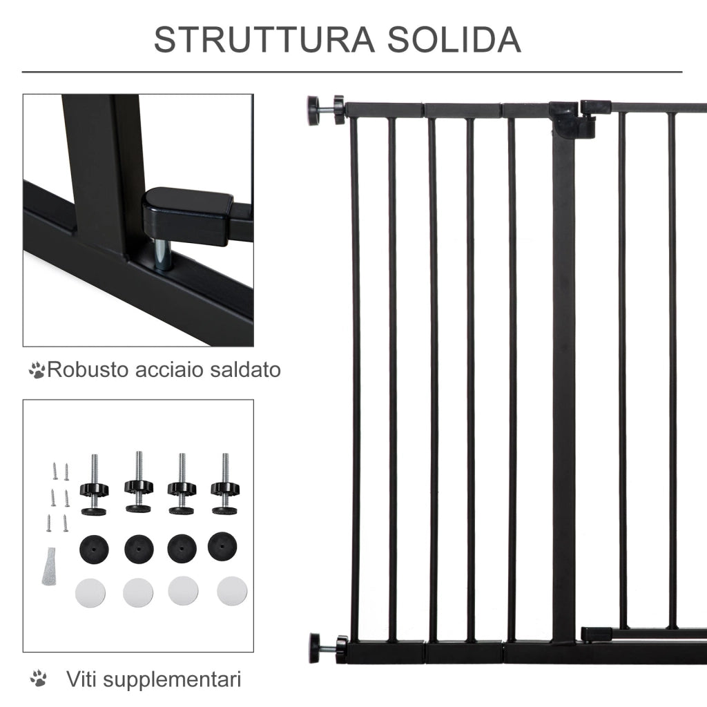 Cancelletto per Cani Estensibile con Viti e Ampia Apertura 76-107x76 cm in Metallo e Plastica Nero