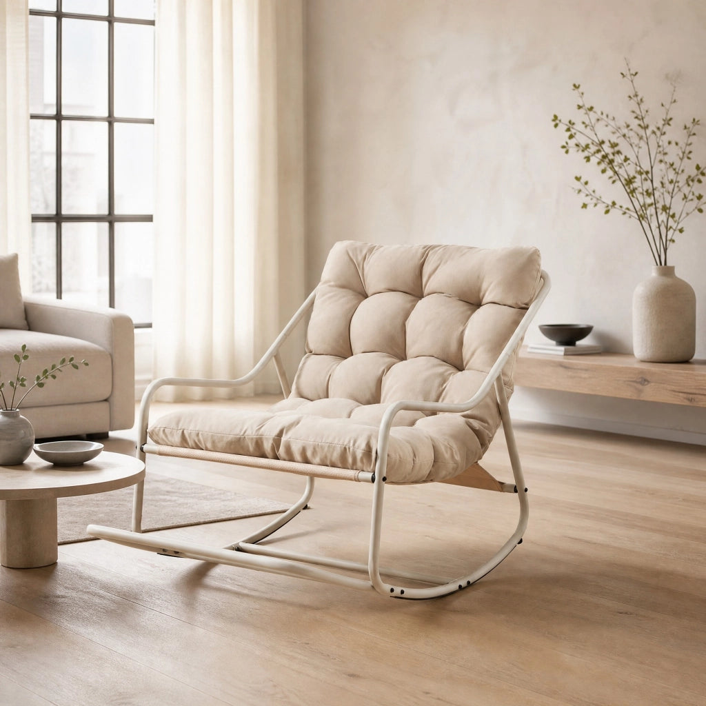 POLTRONA a dondolo 75x116x82 cm in acciaio Beige con cuscino