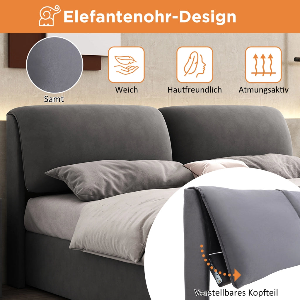 Letto Contenitore 160 x 200 cm - Idraulico; 3 Cassetti e Testiera Regolabile - Grigio