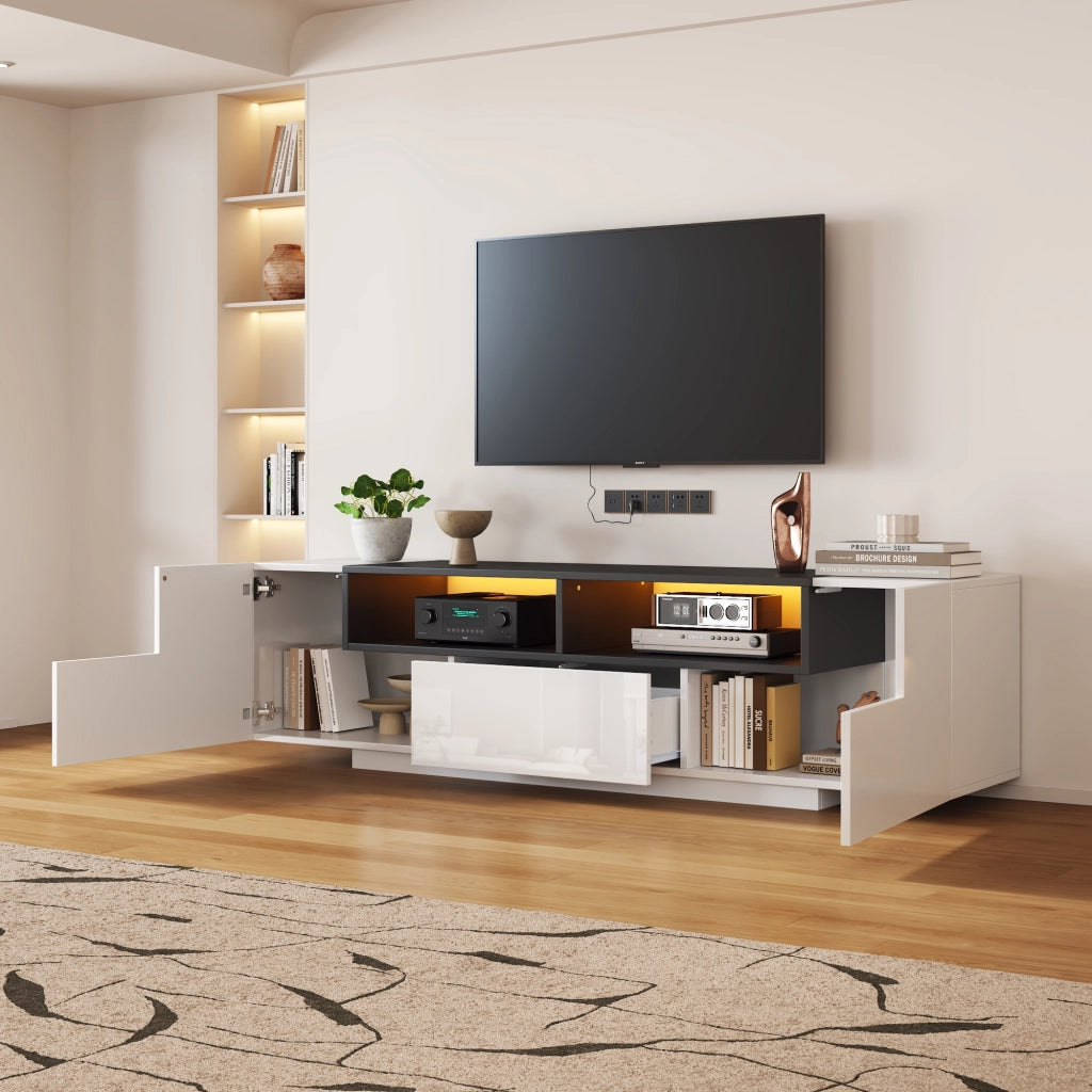Mobile TV con LED; 2 vani a L; 1 cassetto e 2 vani aperti - 180 x 40 x 48 cm - bianco