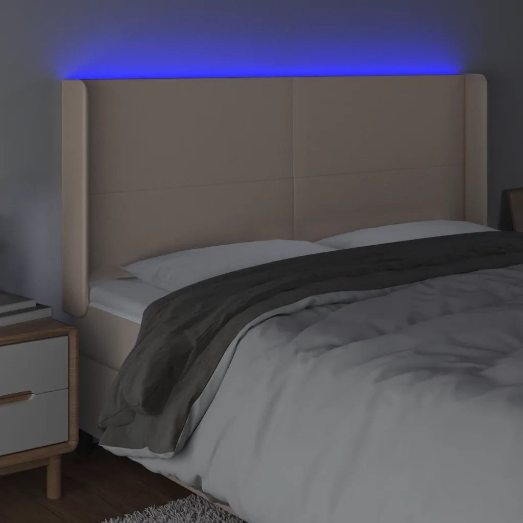 Testiera a LED Cappuccino 203x16x118/128 cm in Similpelle 3123881