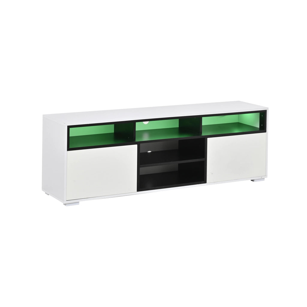 Mobile TV LED 150 x 35 x 50 cm, bianco, in pannello truciolare, con vani portaoggetti, luci LED e portata 30 kg