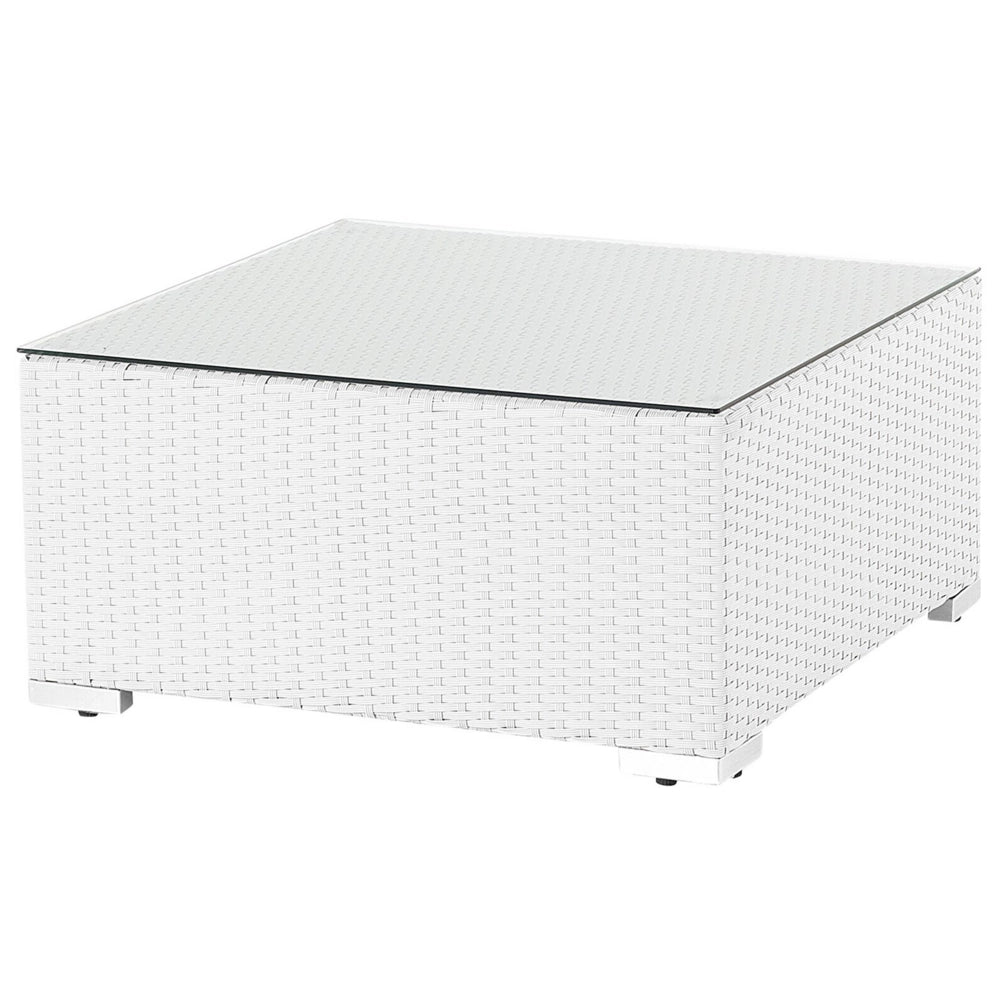 Set di divani da giardino in 2 pezzi bianco con cuscini beige Tavolino da caffè angolare a 5 posti