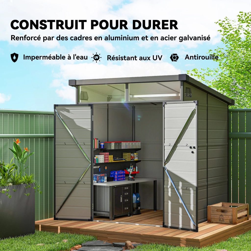Casetta da giardino in polipropilene ¨C Xylo ¨C 3,24 m2, doppia porta, grigio, 190x191x215 cm