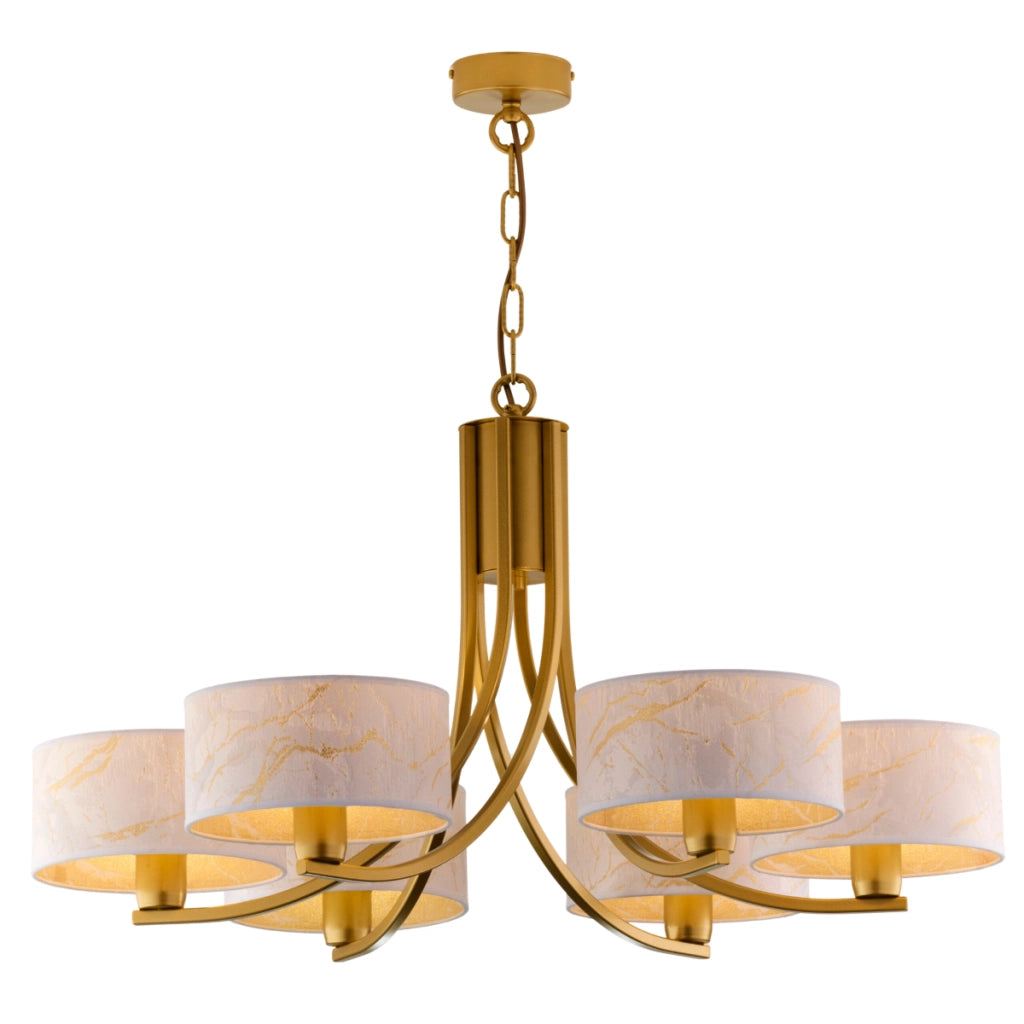 Lampadario ARTHUR Jupiter oro lucido 6xE27 paralumi bianchi