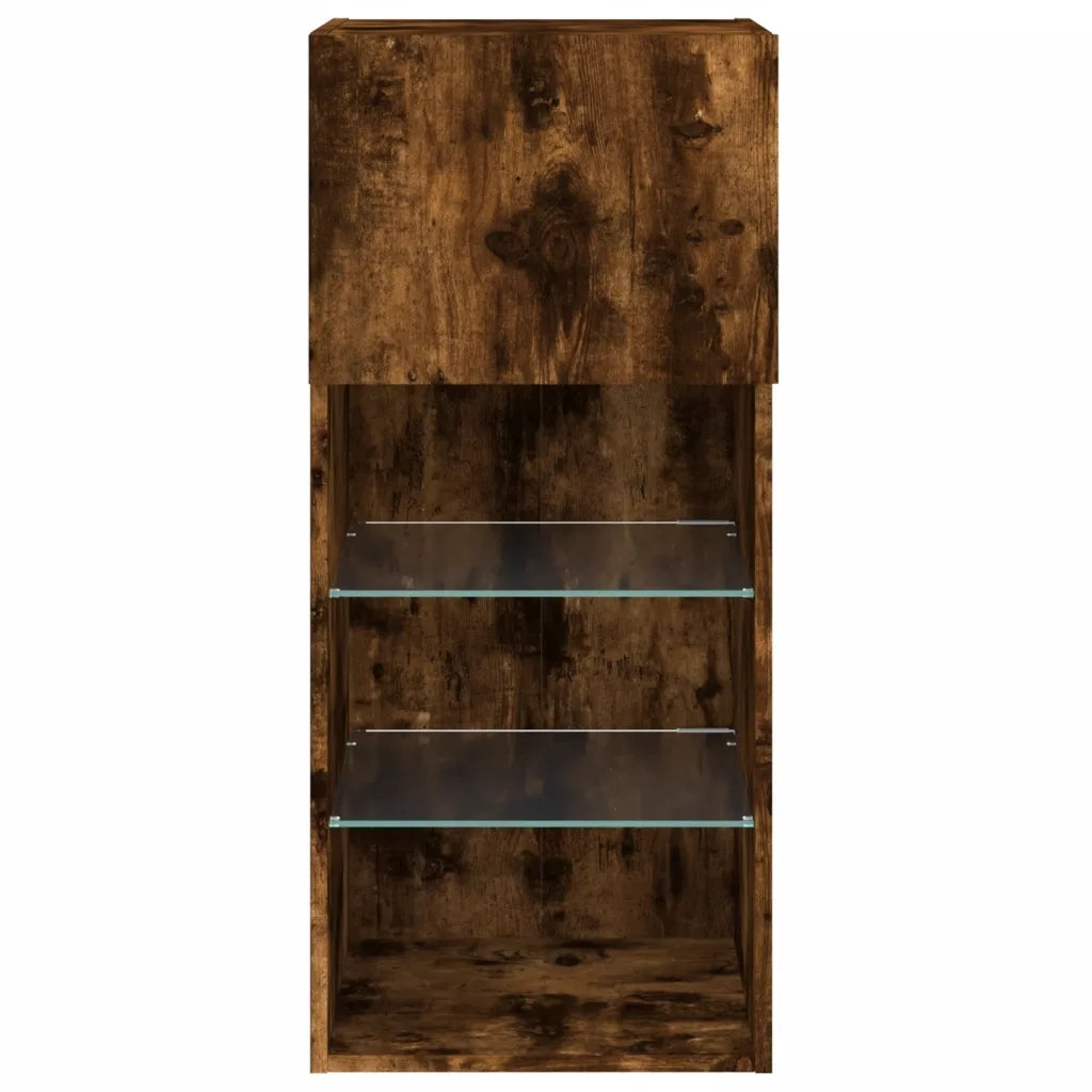 Mobili Porta TV con Luci LED 2 pz | Armadietto TV | Mobile Porta TV Rovere Fumo 40,5x30x90 cm