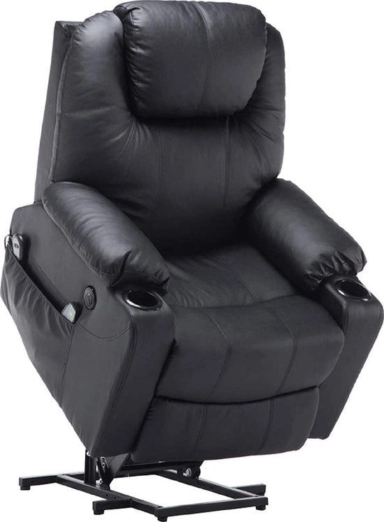 Sedia di Massaggio Elettrica - Sedia di Massaggio - Pelle Finta - Sedia per Rilassarsi - Sedia per Relax - Nero - Sedia per TV - Funzione "Alzati" - Funzione di Calore - Funzione di Luce e Vibrazione - 85 x 94 x 100 cm