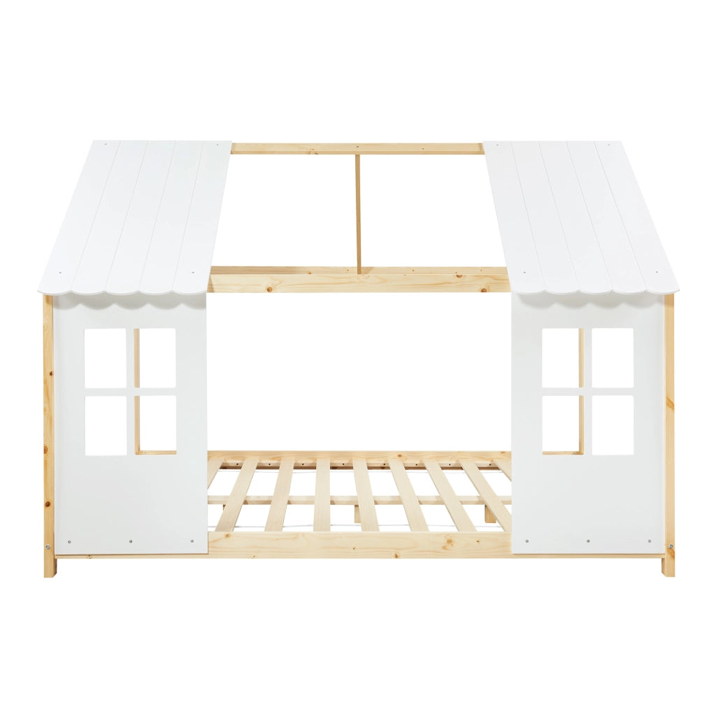 Letto Tostedt per Cameretta a Forma di Casetta con Materasso 120 x 200 Naturale / Bianco [en.casa]
