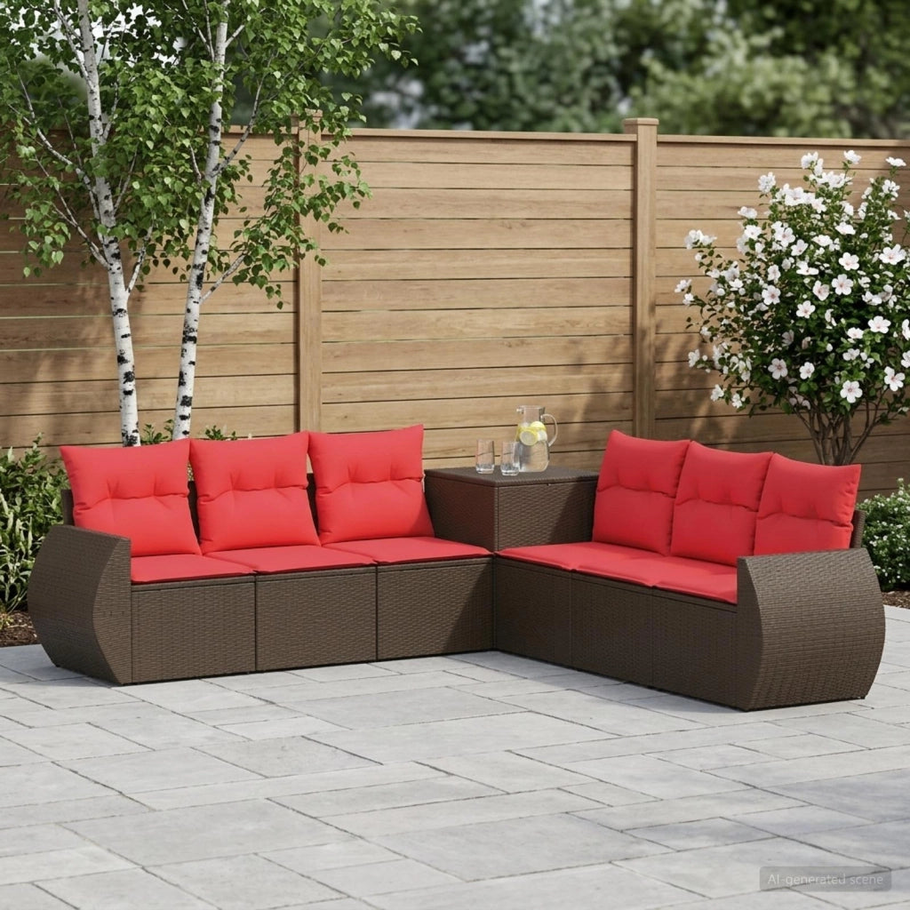 Set di divani 7 pz Marrone e Rosso Rattan sintetico e Acciaio 3448821