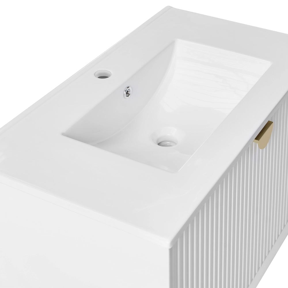 Mobiletto da parete con lavabo in legno massiccio per bagno 80 cm bianco stile moderno