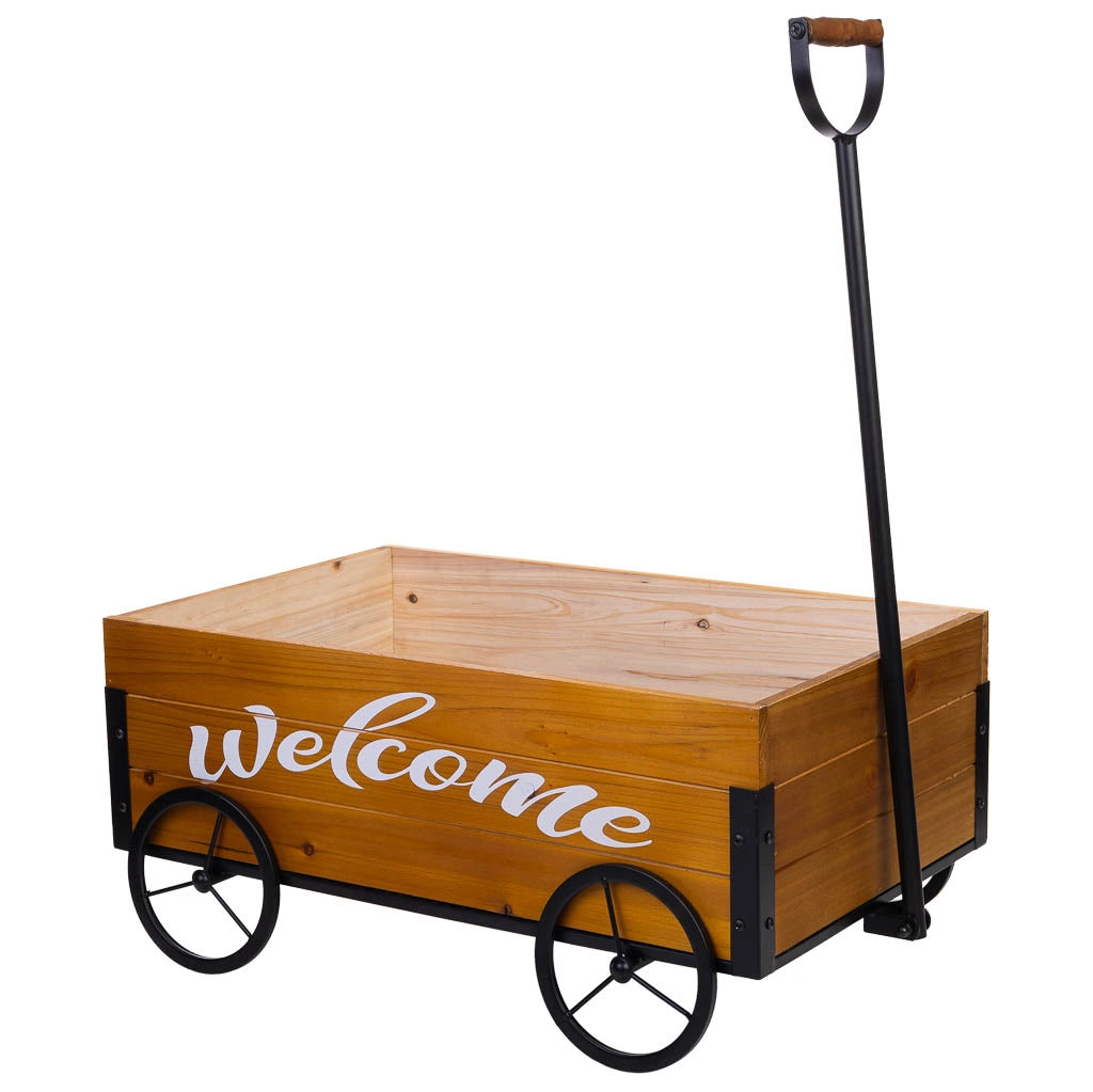 Carriola in legno e metallo con maniglia di traino 63x39,5x72h cm