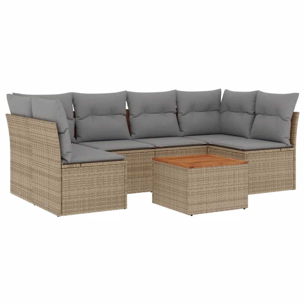 Set Divano da Giardino 7 pz con Cuscini Beige Misto Polyrattan