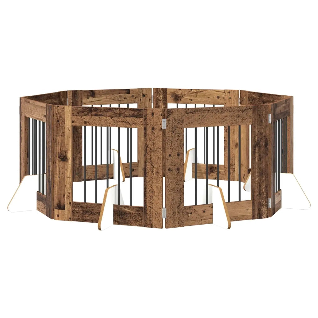Cancello per cani con supporti 8 pcs Legno antico 60 x 60 cm 892167