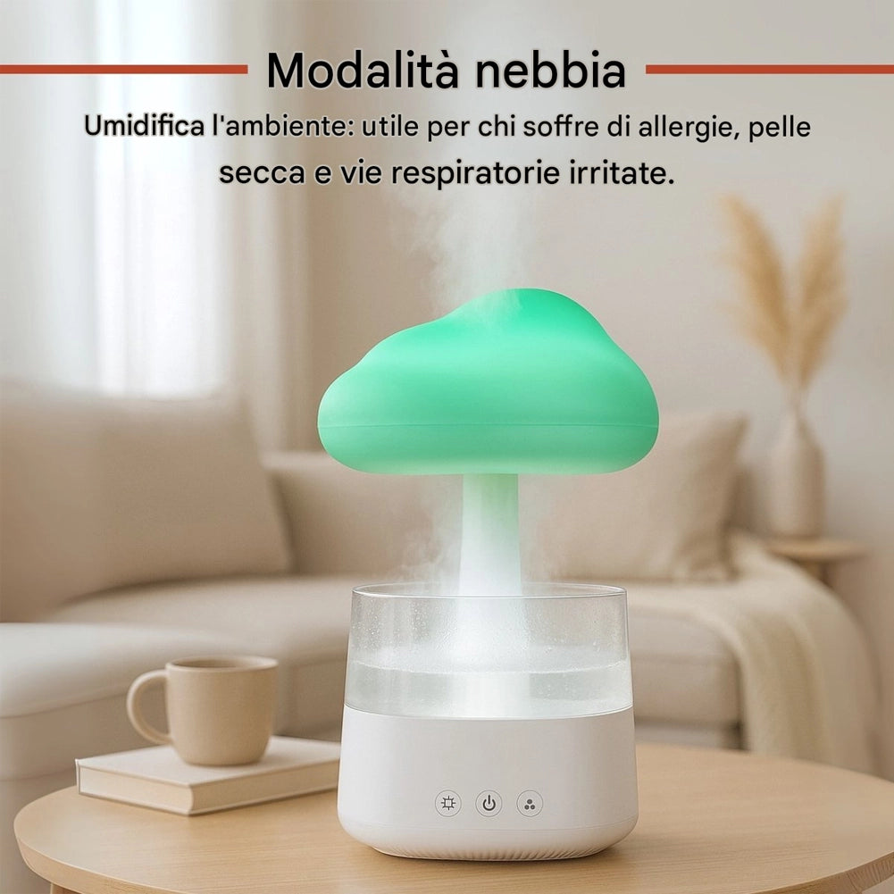 Umidificatore Ambiente Diffusore di Aromi Oli Essenziali e LED Funzione Pioggia