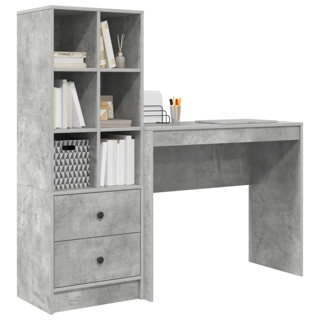 Scrivania | Tavolo da Ufficio con cassetto con lo scaffale 2 pz Grigio cemento