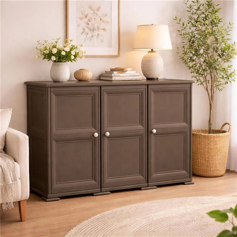 ARMADIO 3 ANTE WENGÉ 118X43X85,5 CM CON PUNTALI E ANTE EFFETTO LEGNO – MOBILE CONTENITORE MULTIUSO PER SALOTTO E BALCONE COPERTO