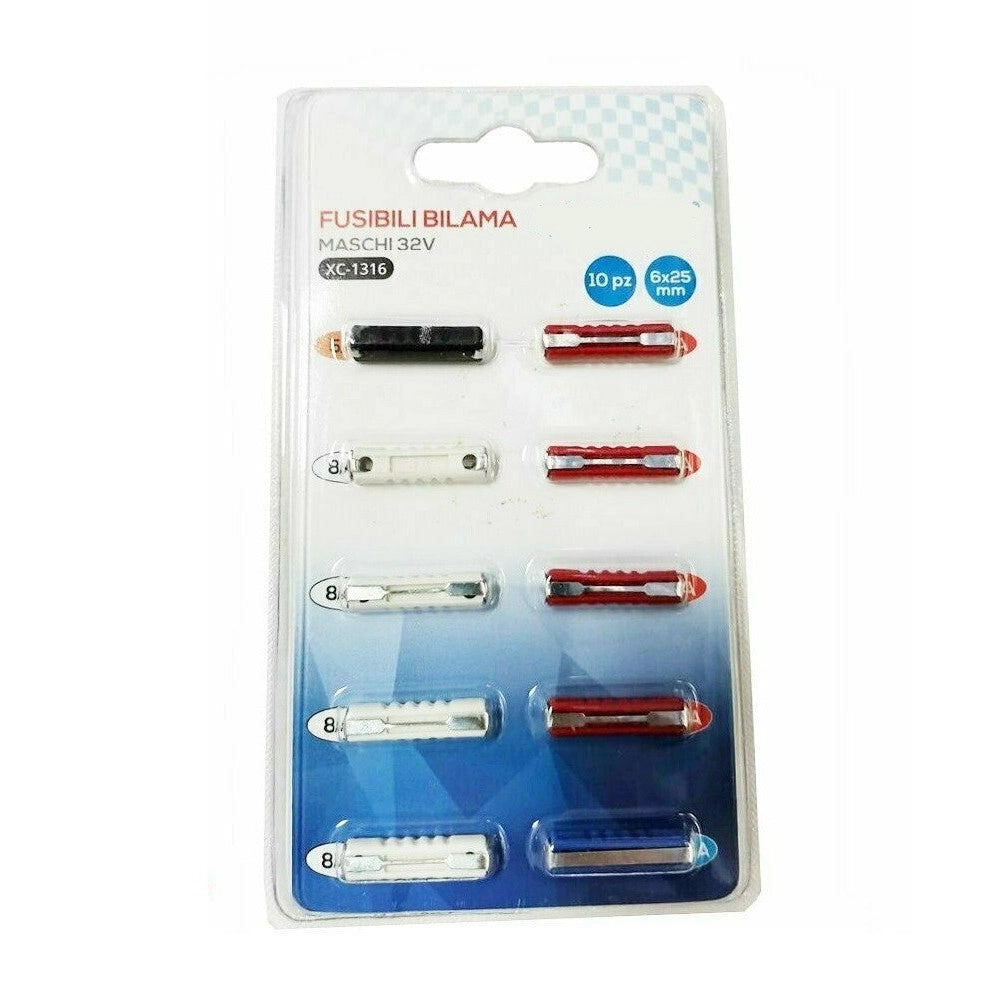 Trade Shop - Kit 10 Pz Fusibili Bilama Auto Moto Scooter 6x25mm 5a/8a/16a/20a/25a/30a Xc-1316 -