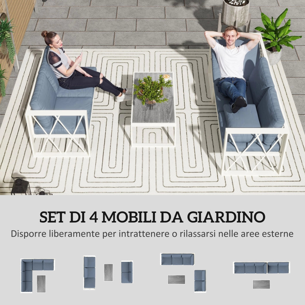 Set Salotto da Giardino Angolare Poltrona Reclinabile 2 Divanetti con Cuscini e Tavolino Grigio