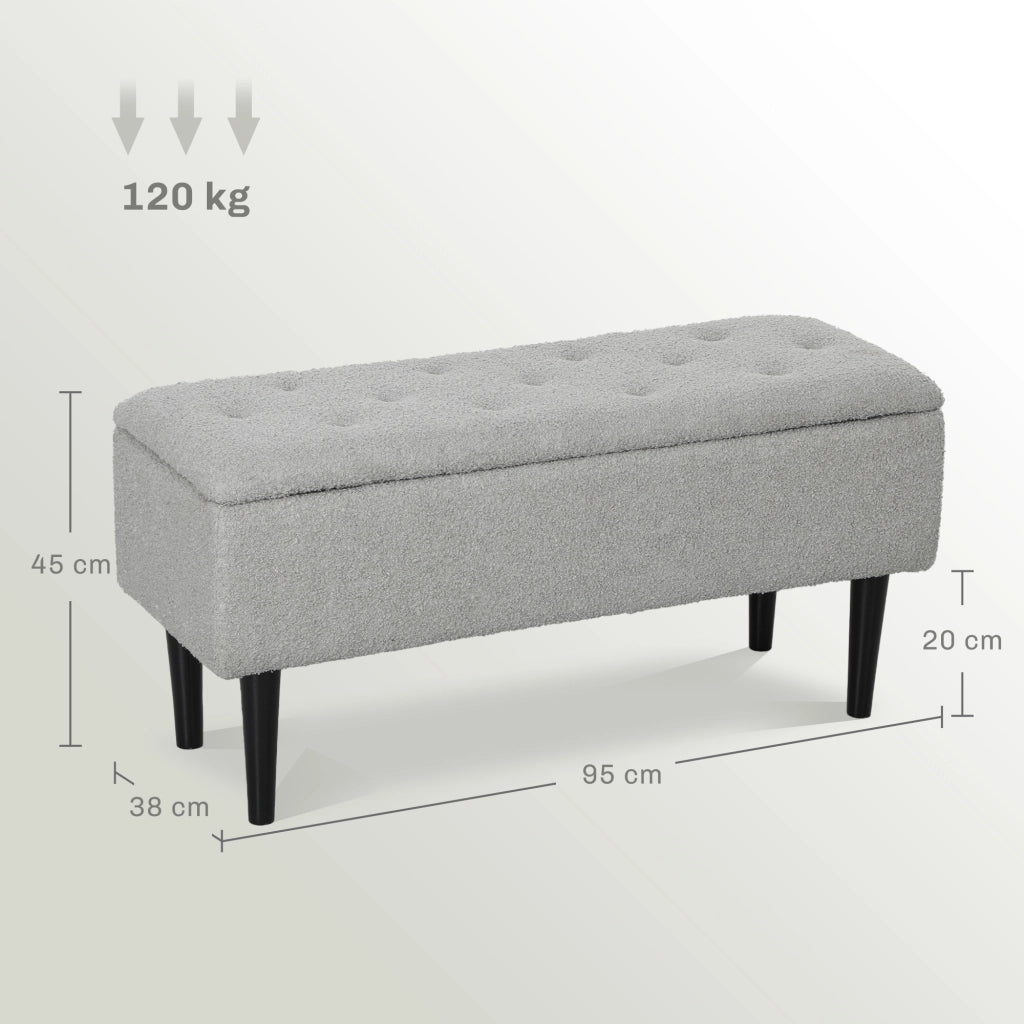 Panca imbottita con contenitore ¨C zephmum ¨C 95x38x45cm, grigio, velluto