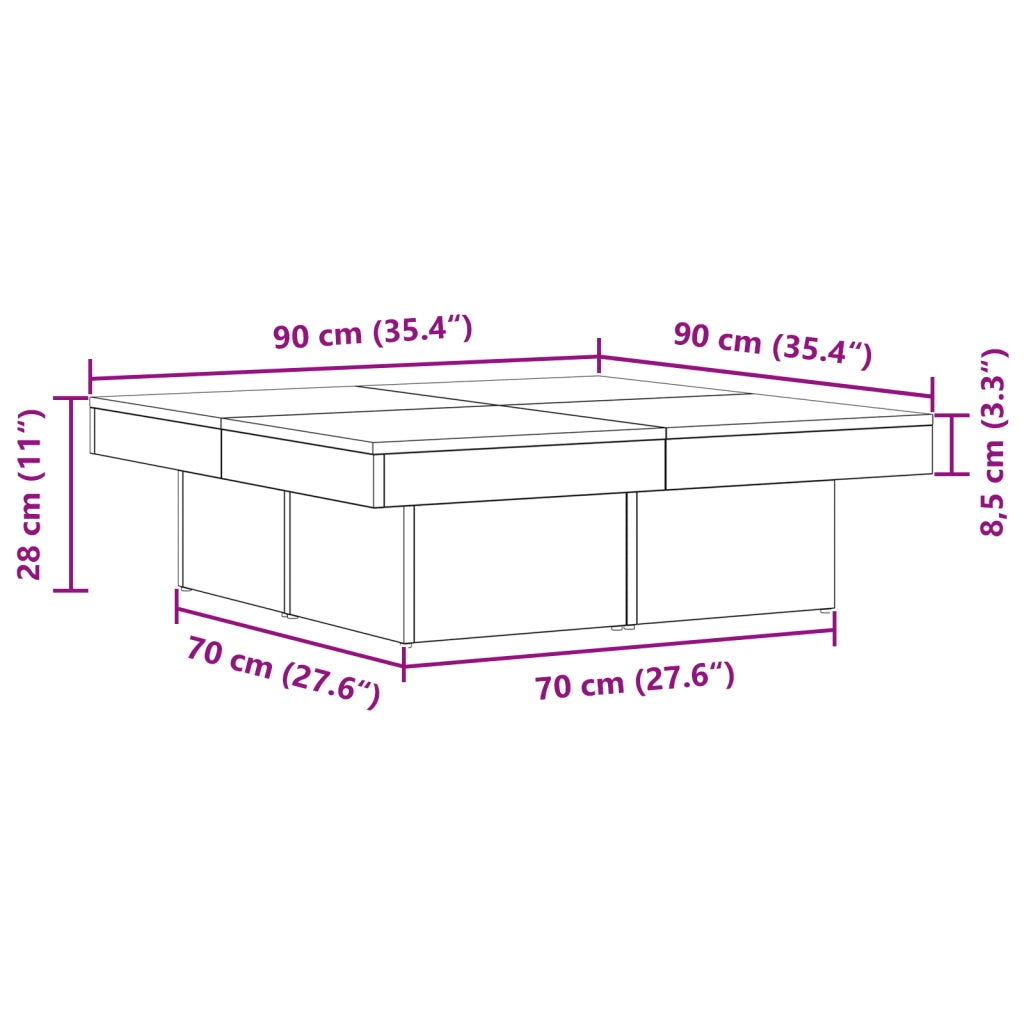 Tavolino da caffÃ¨  Nero Rovere 90x90x28 cm in legno ingegnerizzato
