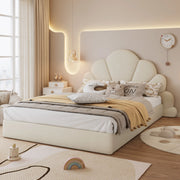 Letto imbottito 140x200 cm con testiera floreale in velluto beige