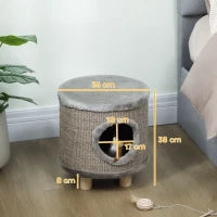 Cuccia per Gatti 3 in 1 Sgabello Poggiapiedi Letto per Gatti con Tiragraffi Gambe in Legno Piuma 36x36x38 cm Grigio