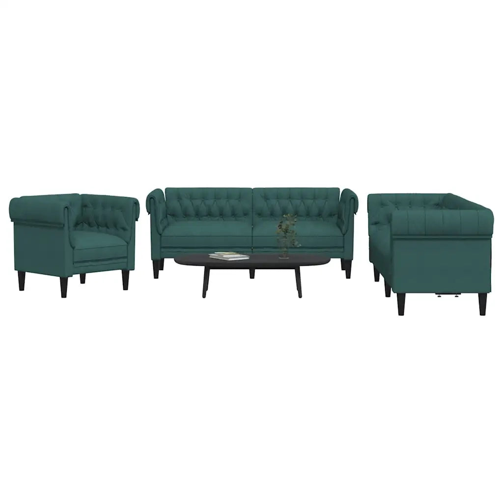 Set di Divani 3 pz Verde Scuro in Tessuto 3209195
