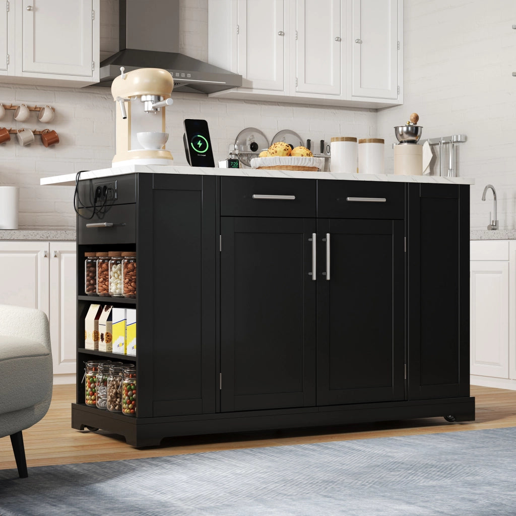 Mobile contenitore con piano ribaltabile; prese e vano rifiuti per cucina in MDF nero 138 x 86 x 92 cm