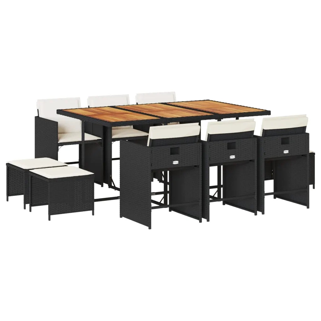 Set da Pranzo da Giardino 11 pz con Cuscini in Polyrattan Nero 3277922