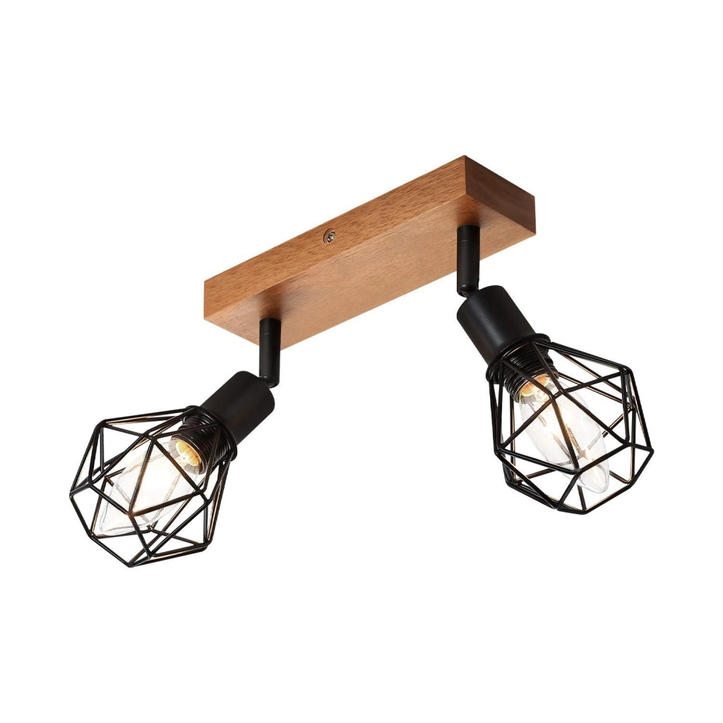 ZMH Faretto da soffitto neri 2 luci E14 legno metallo vintage rotativi 350° max 25W per cucina soggiorno