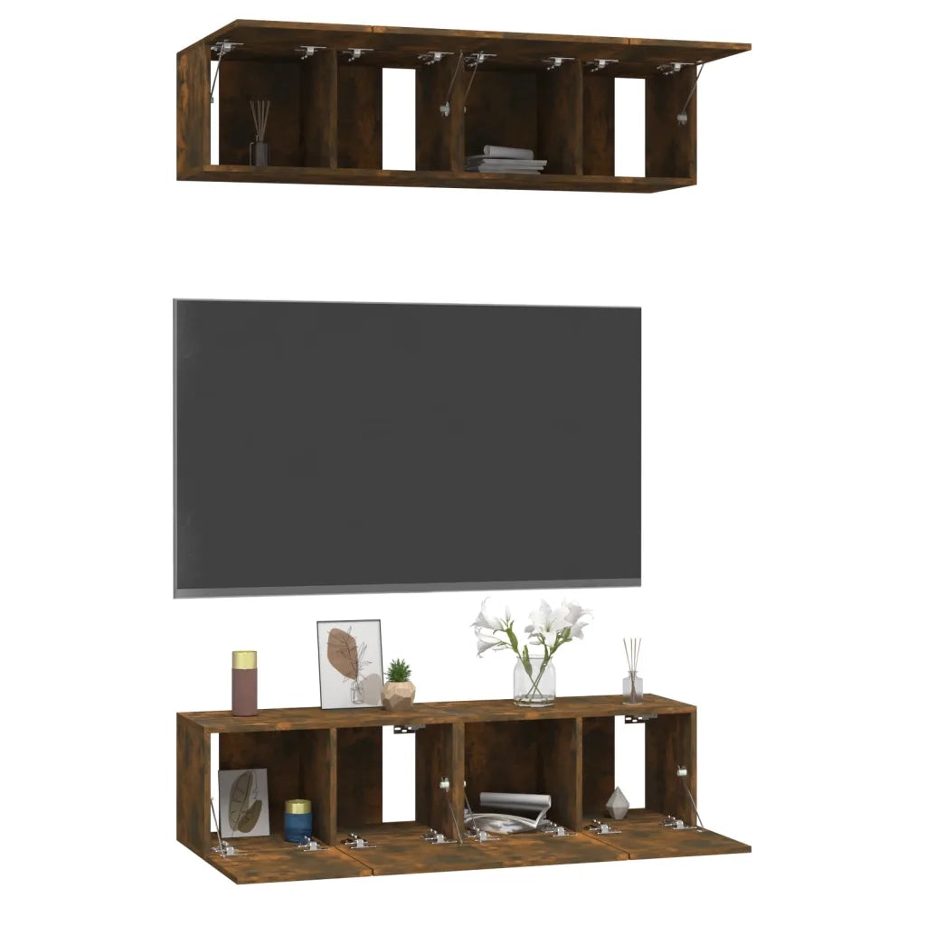 Mobili TV Parete 4 pz | Armadietto TV | Mobile Porta TV Rovere Fumo 60x30x30 cm Legno Multistrato