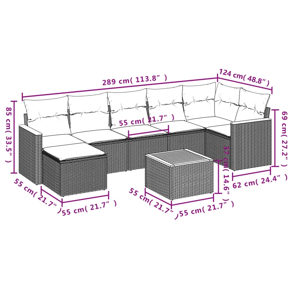 Set Divano da Giardino 8 pz con Cuscini Beige in Polyrattan 3258601