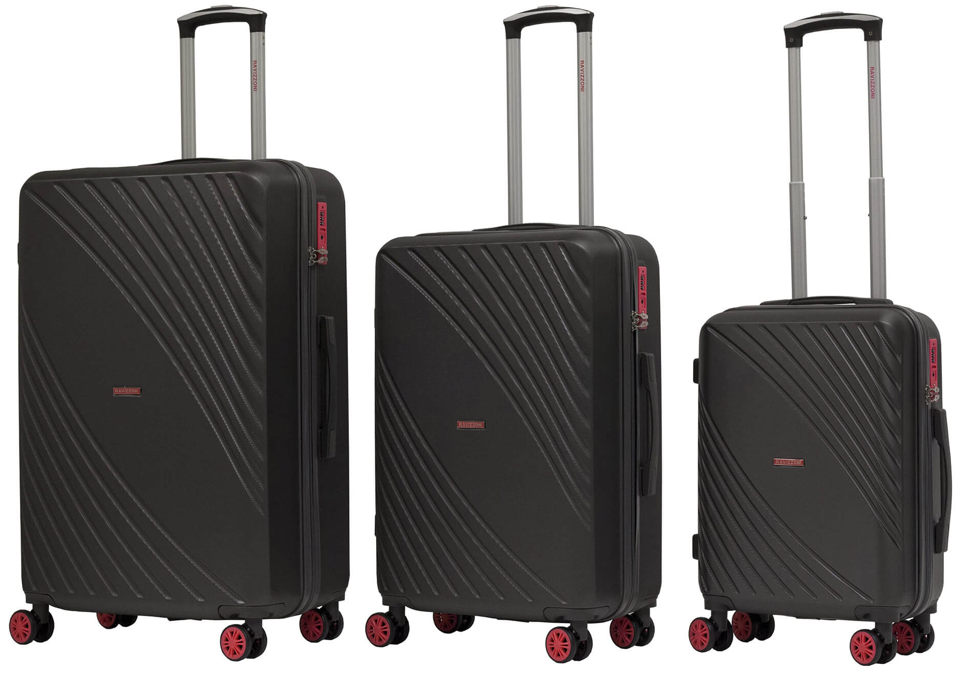 Set 3 Valigie Trolley Rigide in ABS 4 Ruote TSA Ravizzoni Fresh Antracite e Fucsia