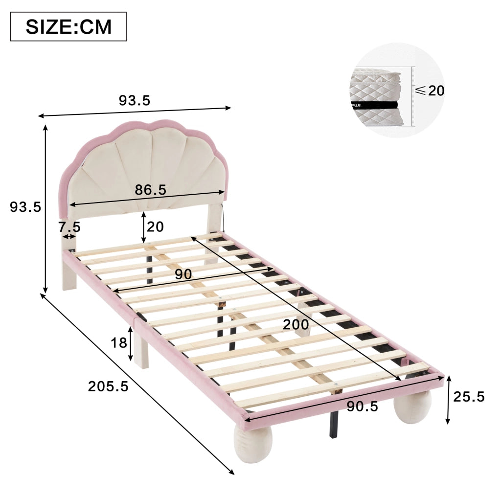 Letto imbottito singolo 90x200 cm in velluto con testiera ondulata e luci LED multicolore