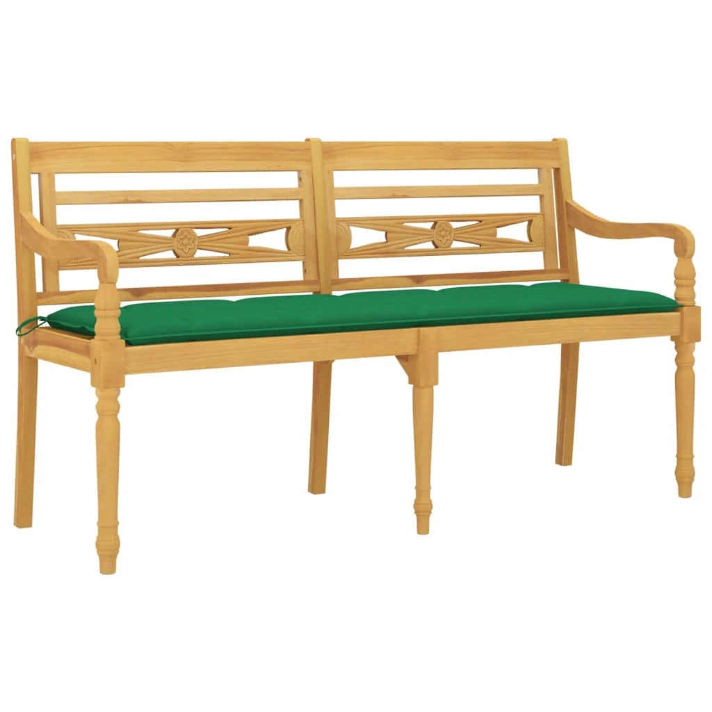 Panca da giardino arredo da esterno terrazza con cuscino verde 150 cm in legno massello di teak 02_0011102