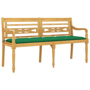 Panca da giardino arredo da esterno terrazza con cuscino verde 150 cm in legno massello di teak 02_0011102