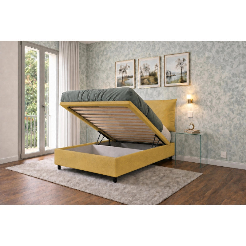 Letto imbottito Singolo 80x190 cm Soft - Contenitore,Microfibra,Ocra