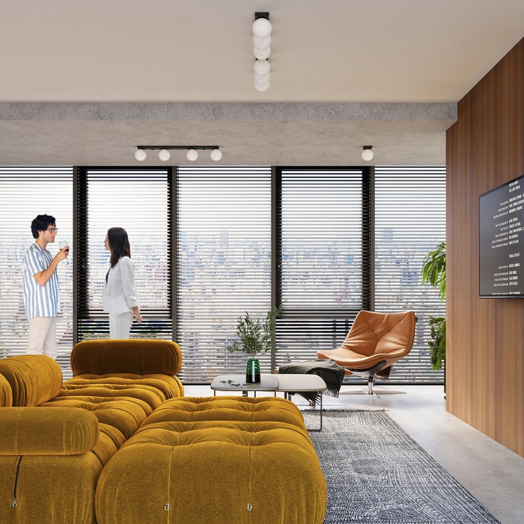 Lampada da soffitto YOLI French Sky in acciaio nero e vetro, moderna a 4 luci