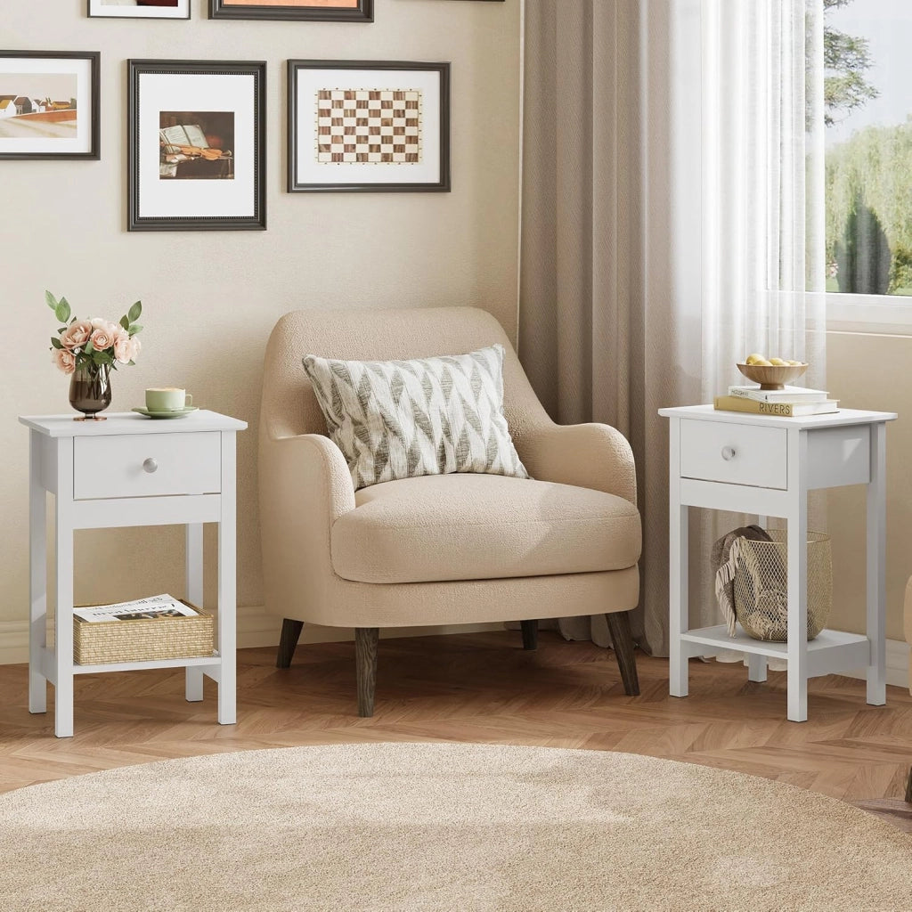 Comodino in legno con cassetto e ripiano ¨C zephmum ¨C Bianco