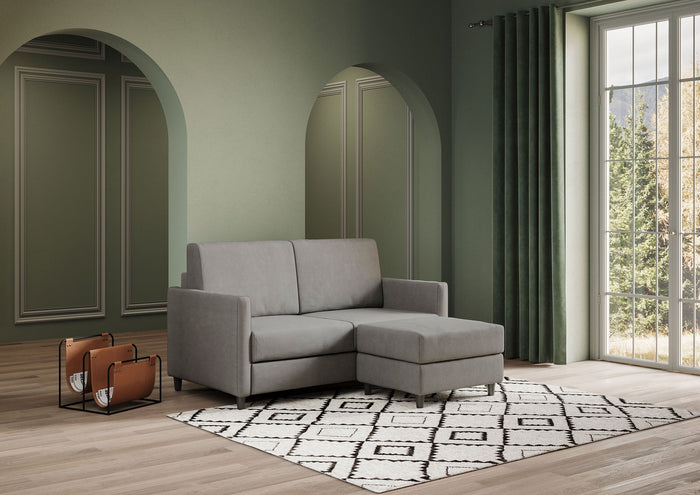 Divano 2 Posti con Pouf 138x155x85 cm Karay in Tessuto Grigio