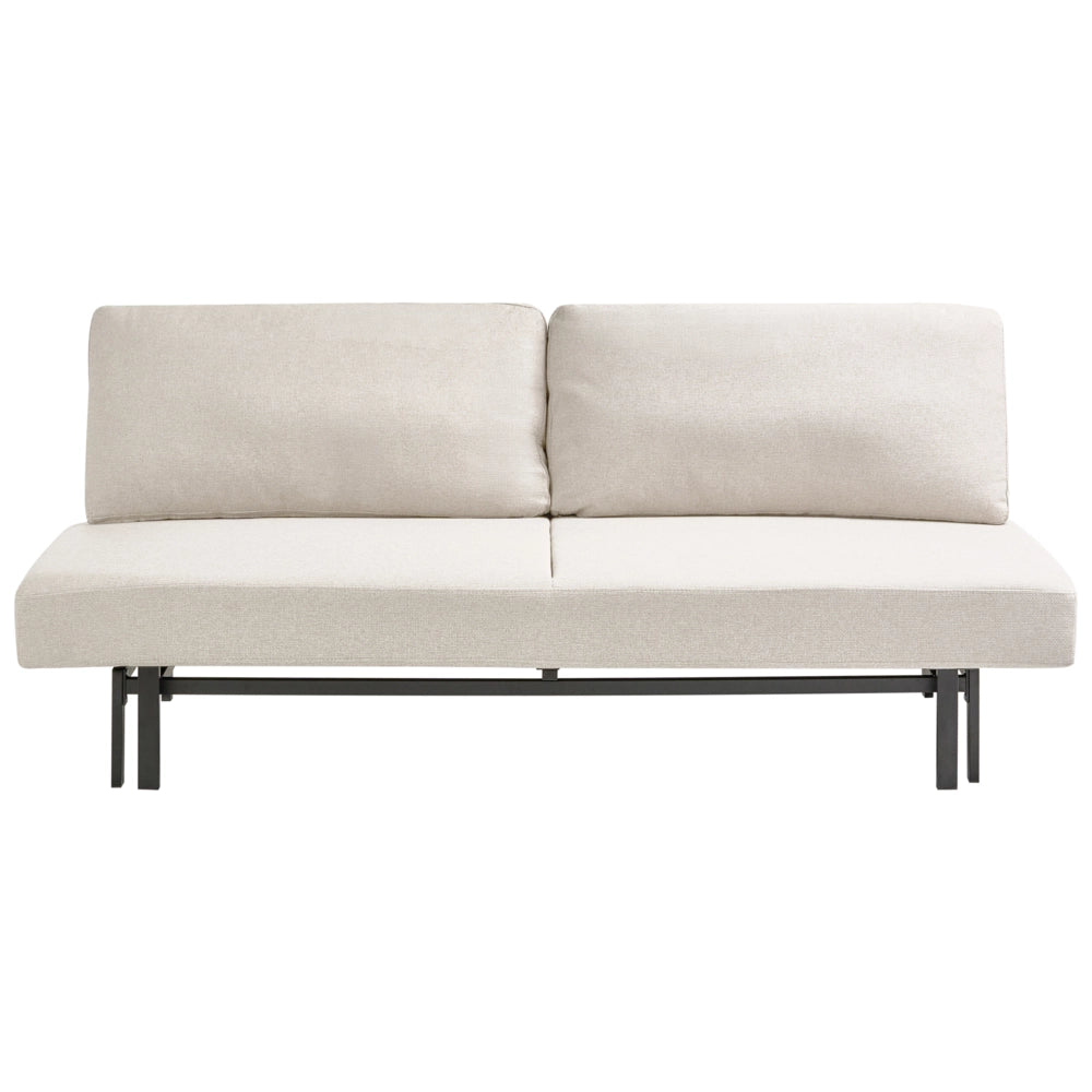 Divano letto bianco sporco Rivestimento in tessuto nero Gambe in ferro Funzione letto Cuscini dello schienale senza braccioli con fodere sfoderabili